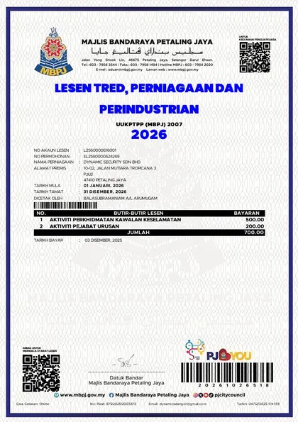 Majlis Bandaraya Petaling Jaya business licence for 2026